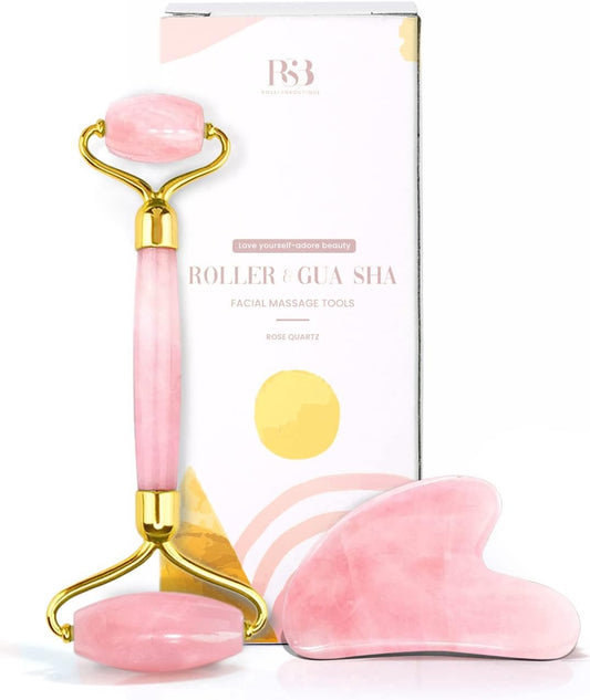 Gua Sha Facial Tools & Face Roller by ROSELYNBOUTIQUE Original Face Massager for Puffiness Wrinkless Skin Care Routine - Self Care Gift for Men Women (Pink)
