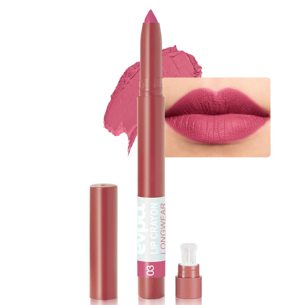 BINGBRUSH Lip Crayons Matte Long Lasting Lipstick Pack Set,Moisture Smooth Lipliner With Built-in Sharpener Ultimate Lip Crayon for Makeup- Waterproof Velvet Lipgloss Lip Stain (03#Purple Beige)