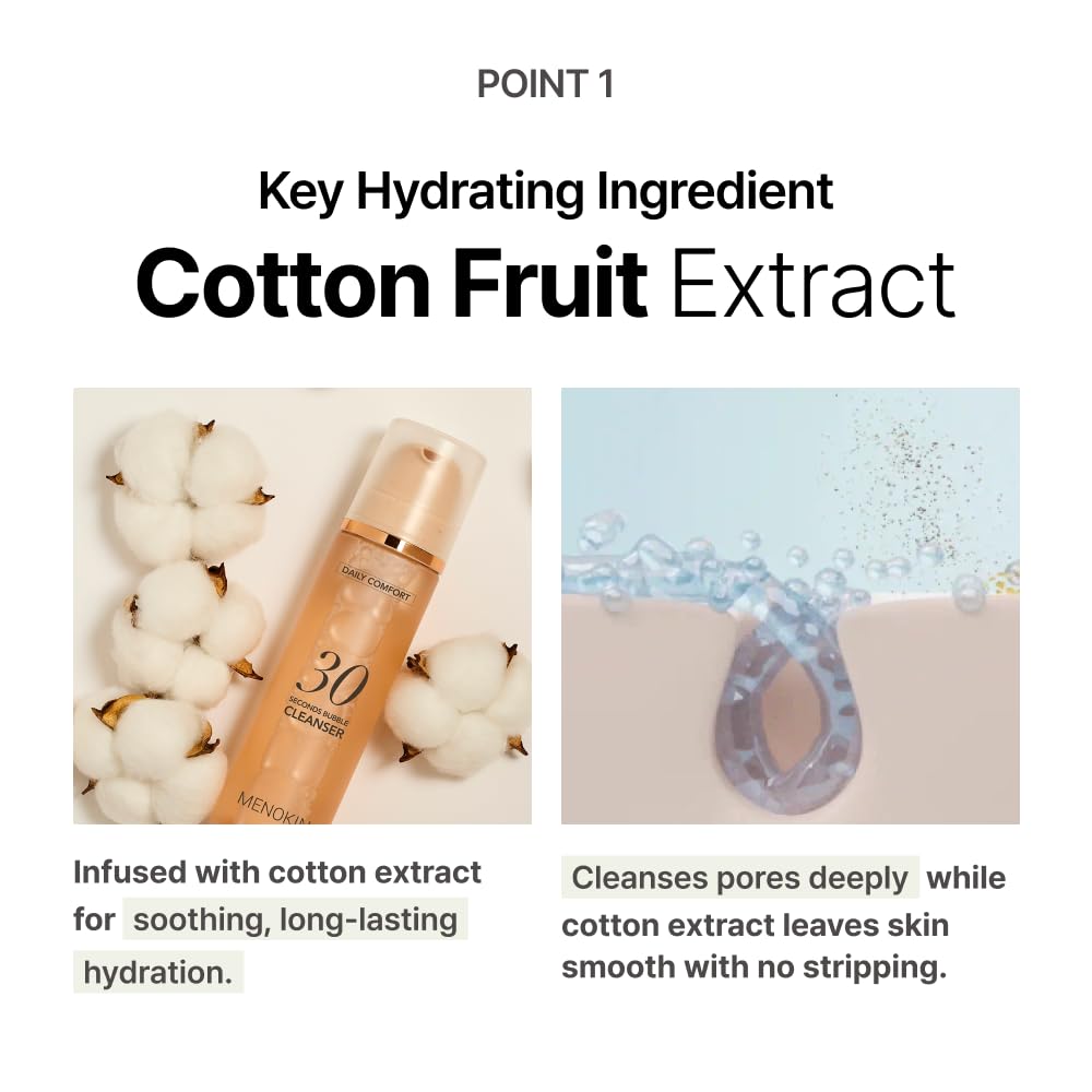 MENOKIN Cotton Cloud Bubble Cleanser [Perfect] EGF Skin Repair, Remove Impurities, Low pH for Sensitive Skin, Hydrating & Non-Stripping, Gentle Face Wash, Foaming bubbles, Korean Skincare 5.07 fl oz