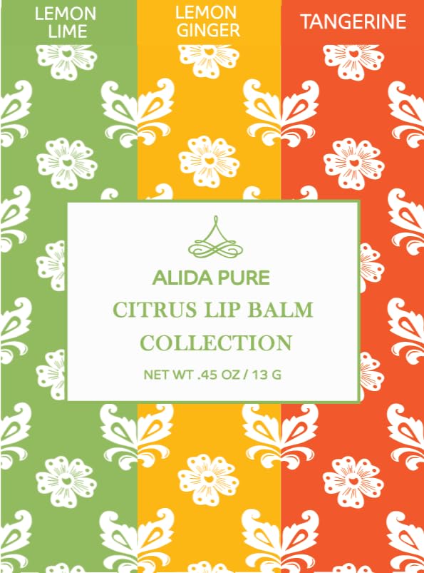 Citrus Lip Balm Collection, Vegan Set, Bees Wax Free, Coconut Oil Free, with Organic Jojoba and Avocado Oil, Vitamin E, Natural Moisturizer For Dry Cracked Lips, 3 Tube Set