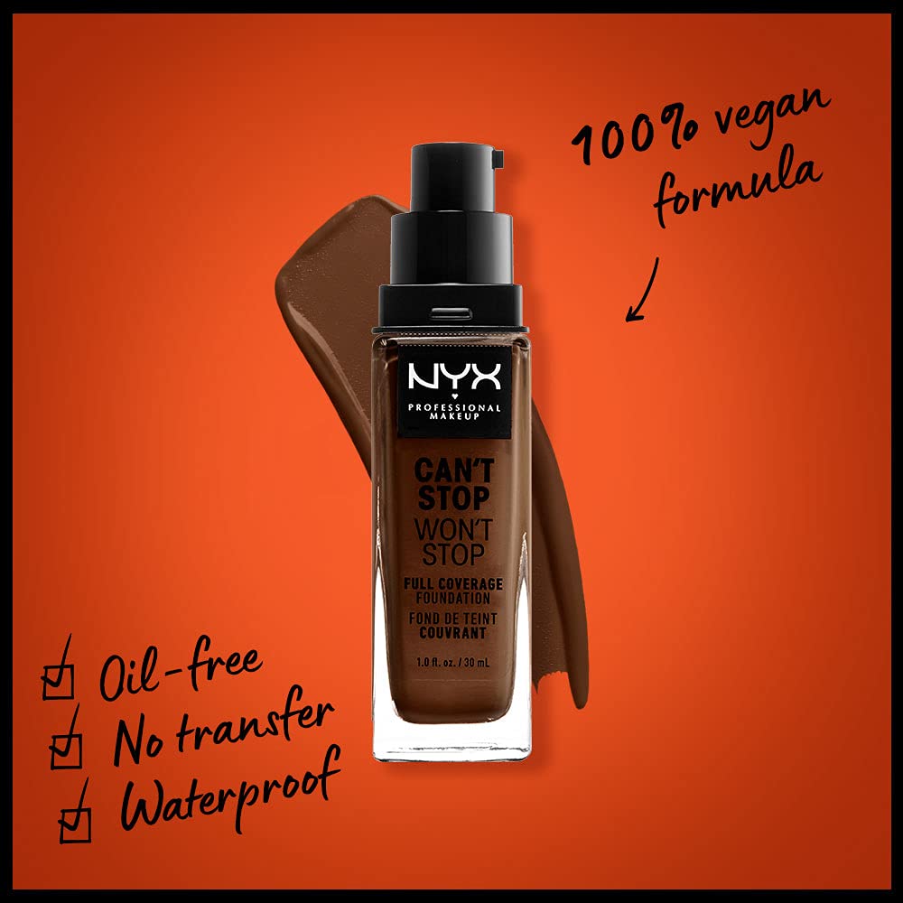 NYX PROFESSIONAL MAKEUP Can't Stop Won't Stop Foundation, 24h Full Coverage Matte Finish - Deep Walnut (Pack of 2)
