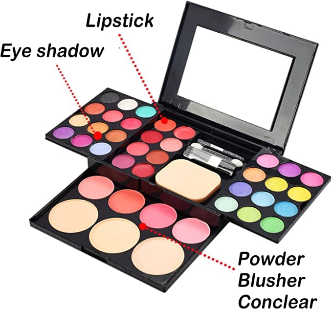 Eyeshadow Makeup Set,39 Colors Combination with Eyeshadows & Facial Blushers & Lip Glosses & Pressed Powders & A Mirror Combo, All-in-One Makeup Gift Kit
