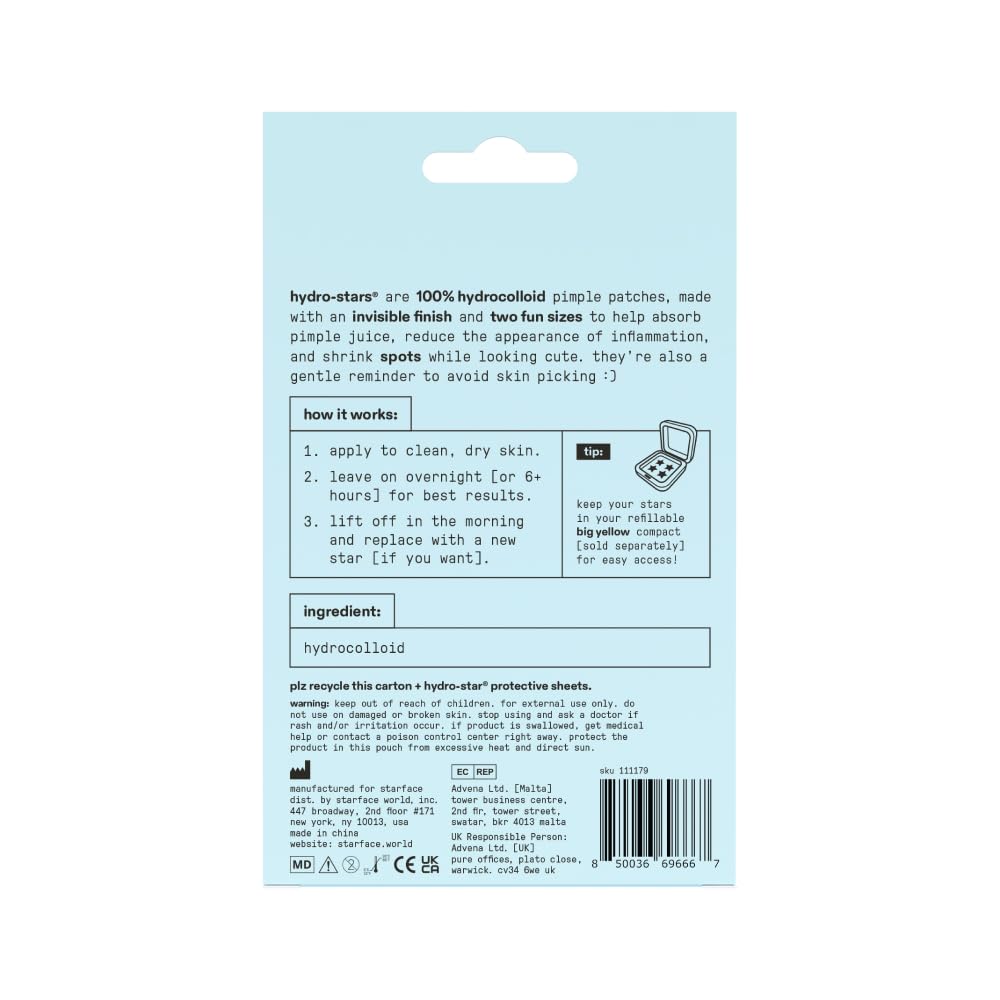Starface Hydro-Star Clear Big Pack, Invisible Hydrocolloid Pimple Patches, Two Sizes and Star Shape, Absorb Fluid and Reduce Redness (96 Count)