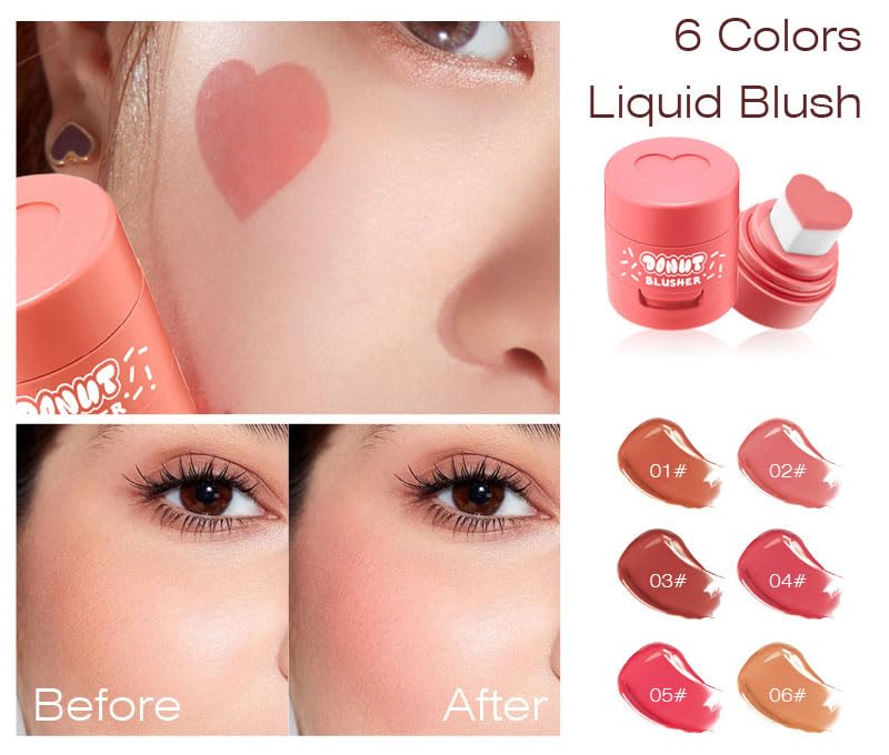 Stamp Liquid Blush Stamp Blush with Heart Shaped Applicator Natural Long Lasting Blush, Light and Airy Makeup for Women (5)