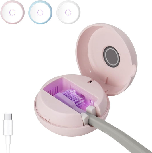 Toothbrush Holder, Toothbrush Cleaner Case, Portable USB Charging Toothbrush Cover with U V-C Light, Travel Toothbrush Holder (Pink-Mirror)