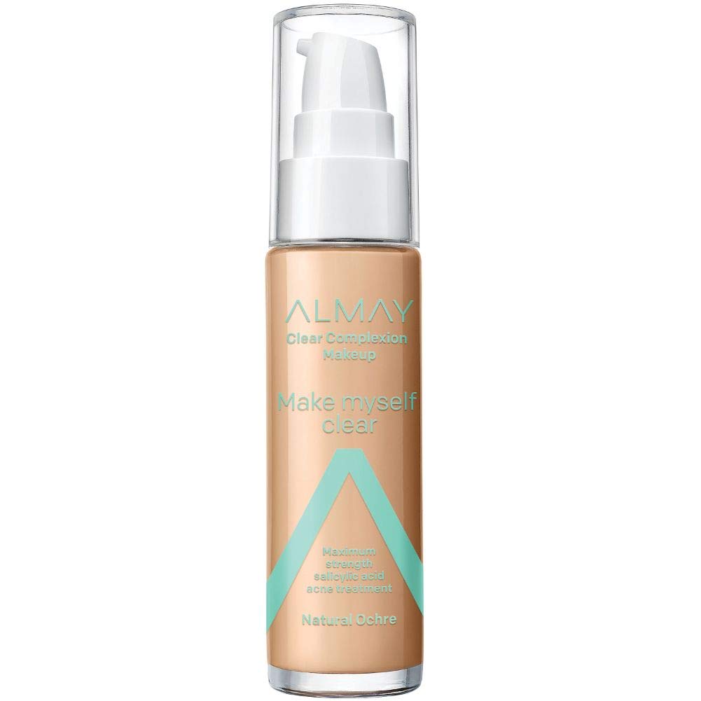 Almay Clear Complexion Makeup, Matte Finish Liquid Foundation with Salicylic Acid, Hypoallergenic, Cruelty Free-Fragrance Free, Dermatologist Tested, 510 Natural Ochre, 1.0 oz
