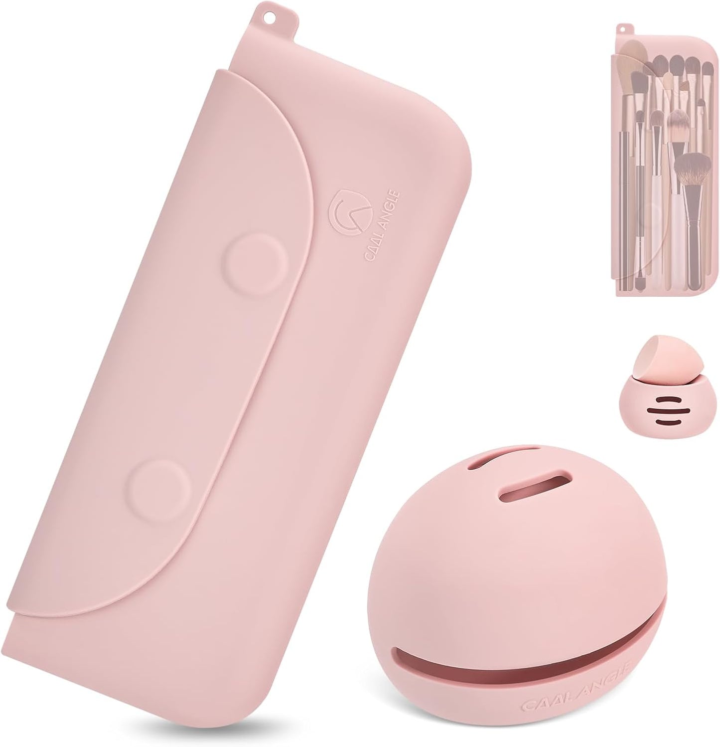 Silicone Makeup Brush Holder And Beauty Sponge Case, Travel Makeup Brush Case With Magnetic Closure, Makeup Sponge Holder 2 In 1 Stand Storage For Quick Drying Pink