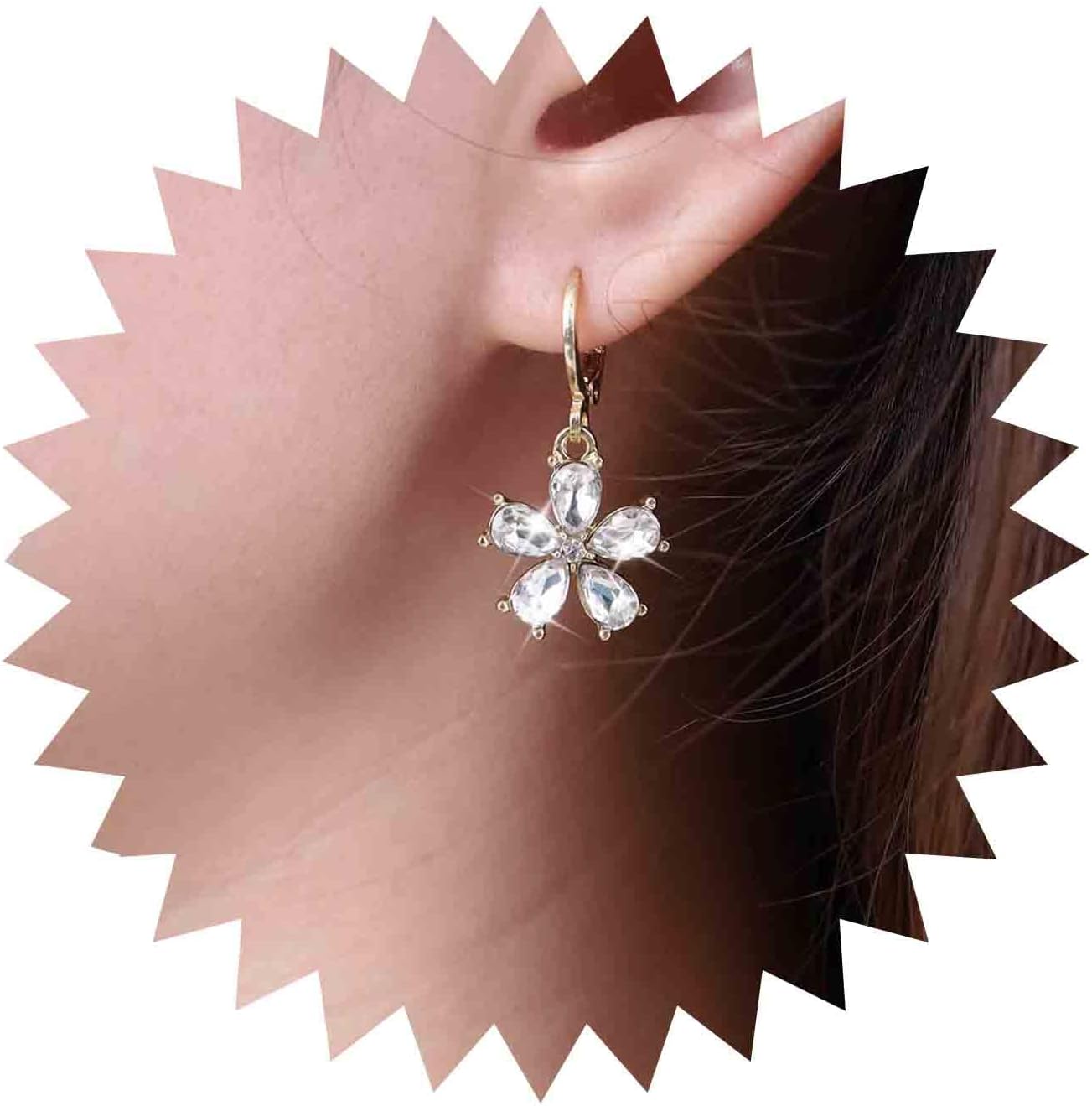 Vintage Emerald Flower Drop Earrings Green Crystal Flower Earrings Cz Flower Dangle Earrings Gold Huggie Hoop Earrings Jewelry for Women and Girls