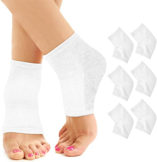 Moisturizing Socks for Mens Cracked Heels - Moisturizer Heel Sleeves to Smooth & Soften Rough Cracked Heels & Dry Feet. Large Aloe Moisturizing Heel Socks (White - 3 Pairs, X-Large)