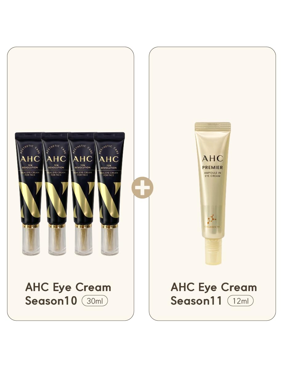 AHC TEN REVOLUTION Real Eye Cream for Face Season10 30mlx4ea + AHC Ampoule In Eye Cream 12m Season11, 2.36 Fl Oz, 1Pack