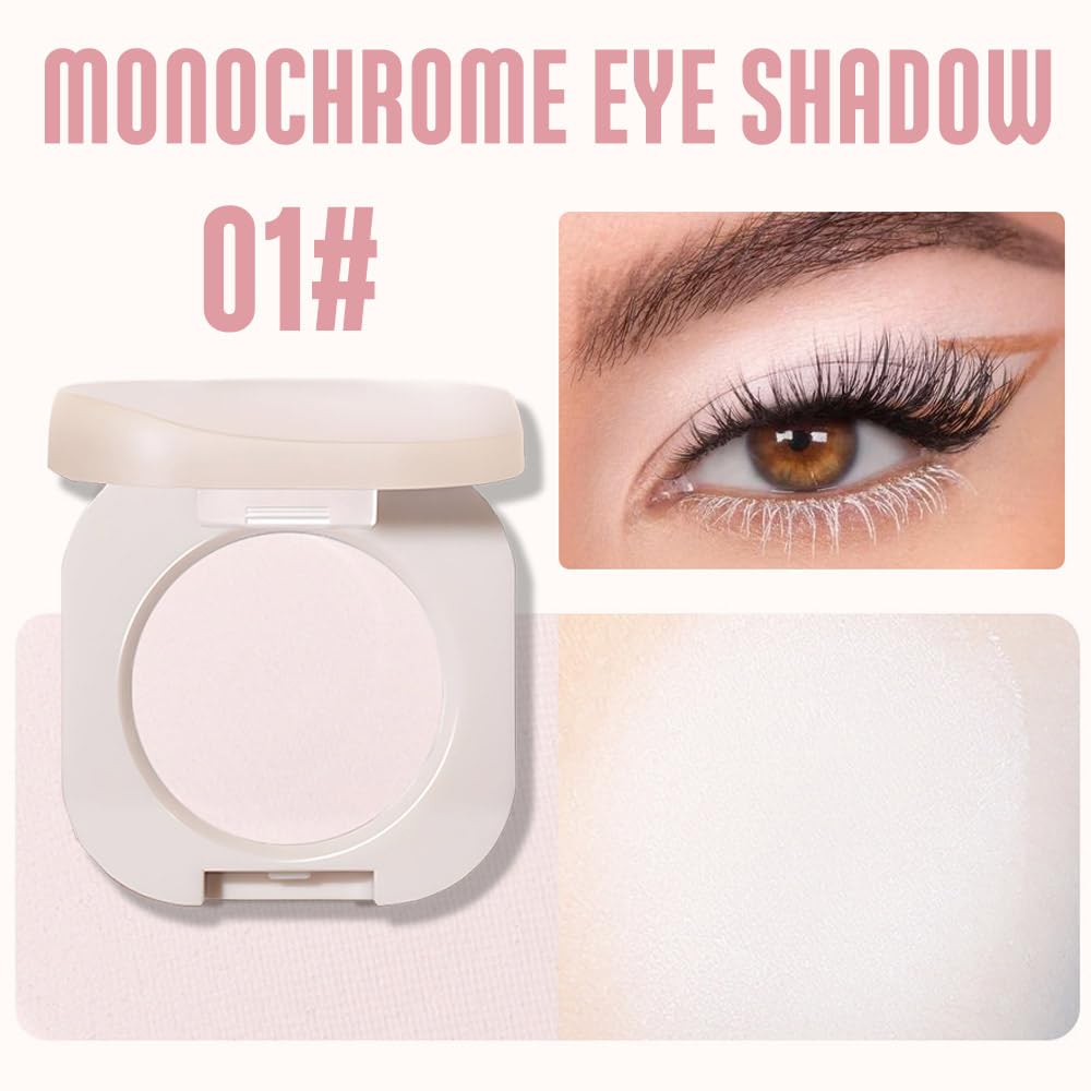 Single White Matte Eyeshadow,Bright Intense Monochrome Eye Shadow,Apply Makeup Easily,Matte Pressed Powder Single Eyeshadow,24 Hour Eye Makeup Longwear Waterproof