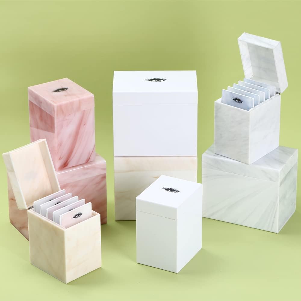 5 Layers Acrylic Eyelash Storage Box, Makeup Eyelashes Extension Close-Packed Display with 5 Pallets, Grafting False Eyelashes Glue Pallet Holder Display Organizer (5 Layer Marble Pink)