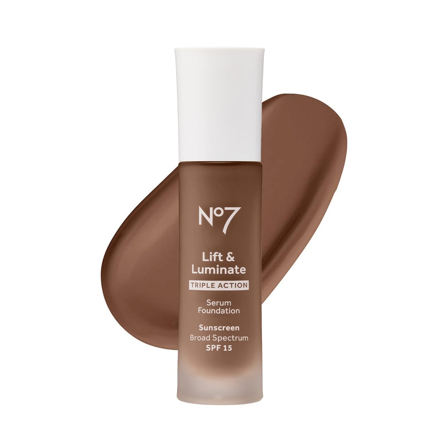No7 Lift & Luminate Triple Action Serum Foundation - Walnut - Liquid Foundation Makeup with SPF 15 for Dewy, Glowy Base - Radiant Serum Foundation for Mature Skin (30ml)