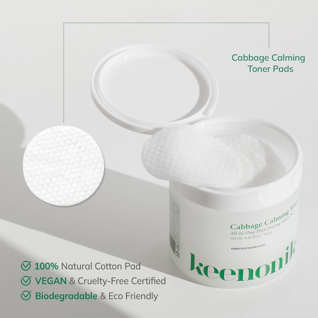 Cabbage Calming Toner Pads – PHA Exfoliating & Cooling Facial Wipes with 150,000ppm Cabbage Extract for Redness Relief & Pore CareㅣKorean Skincareㅣ70 Pads (5.07Oz)
