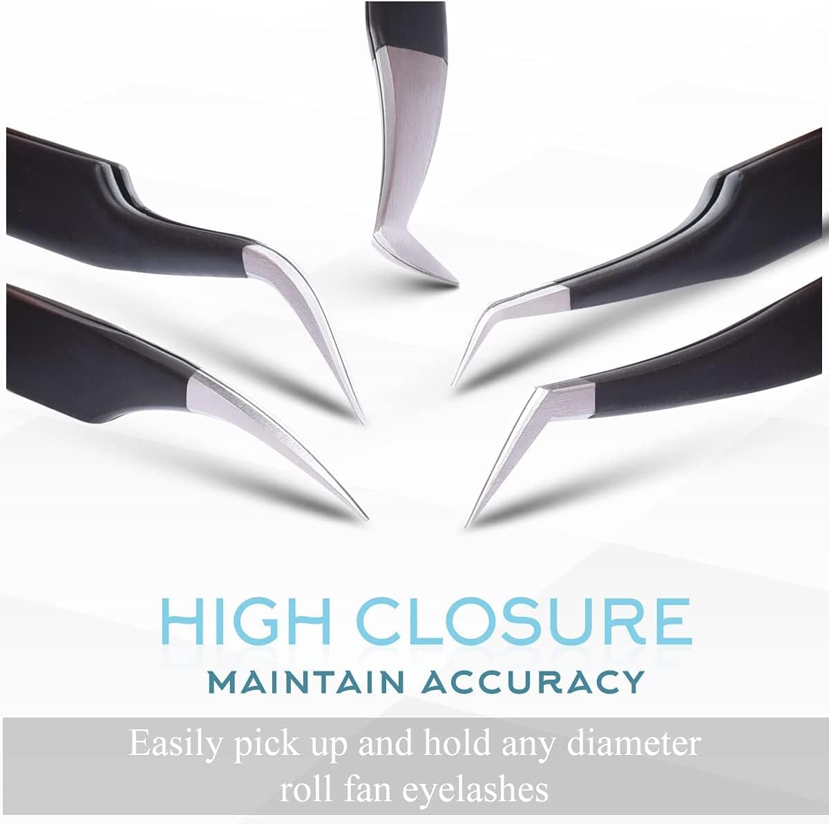 SIVOTE Eyelash Extension Tweezers for Classic & Volume Lashes, 5-Pack, Black