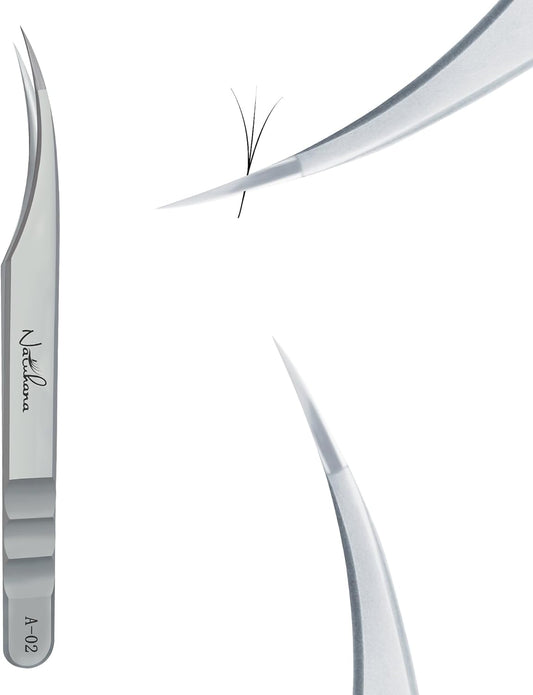 High Precision Lash Tweezers for Individual and Volume Eyelash Extensions Premium Stainless Steel Curved Fiber Tip Professional Isolation Tweezer