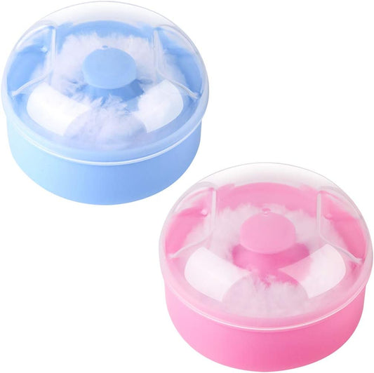 2Pcs Baby Body Cosmetic Powder Puff Body Powder Puff and Container Case (Pink and Blue) (2pcs)