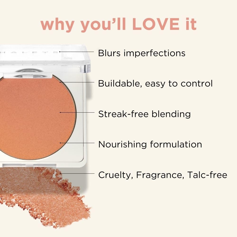 HALEYS Re-pop Smoothing Powder Blush (Sandy Cheeks) - Pigmented, Easy Blending, Longwear, Buildable, Talc-Free, V + CF