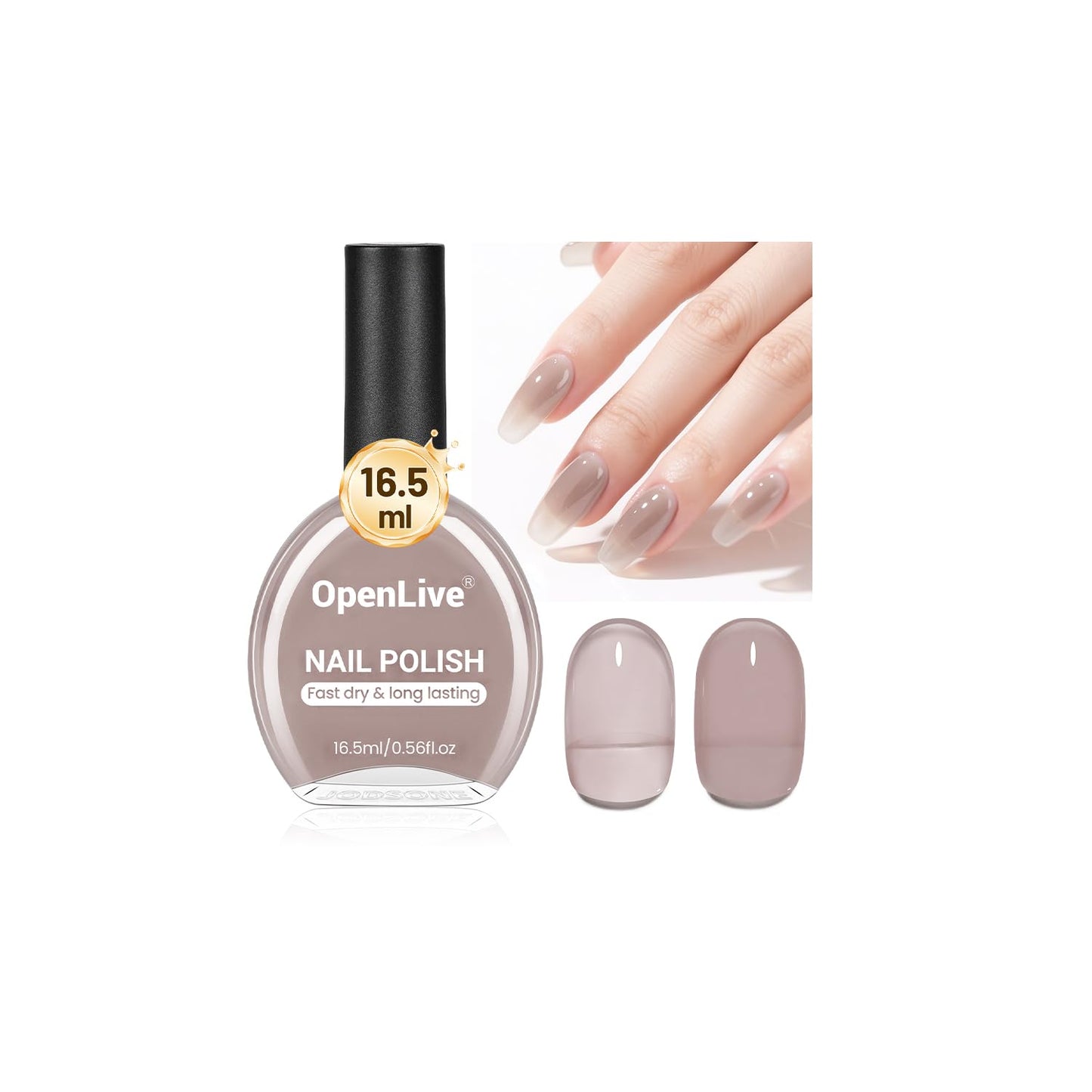 16.5ml Jelly Light Gray Nail Polish Large Volume Quick Dry Nail Polish, Long Lasting Shine, Fingernail Toenail Nail Art DIY Home Travel Nail Art Gift