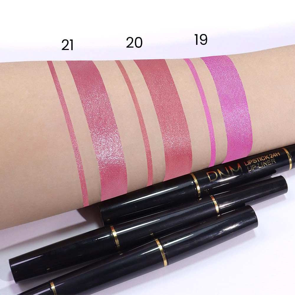 evpct 3Pcs Nude Pink Rose Red Metallic Shine Shimmer Lip Liner and Lipstick Combo Set Kit for Women, Lightweight Hydrating Formula High Impact Full Coverage Lipstick and Lip Liner Makeup Gloss