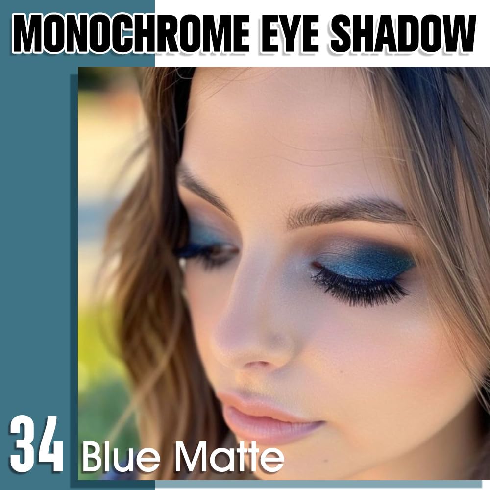Single Matte Eye Shadow Palette Makeup, Blue Matte Eyeshadow for Women Halloween Birthday Party Wear, Monochrome Eye Shadow Makeup, Pigmented Waterproof Sombras Para Ojos, 34