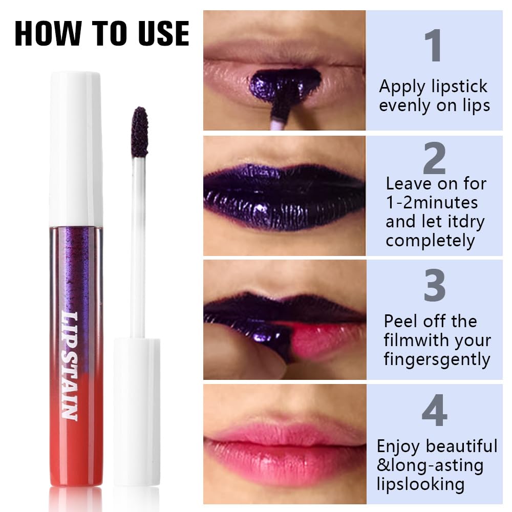 evpct 3Pcs Peel Off Lip Stain Tints, Nude Brown Orange Red Matte Liquid Lipstick Lip Stain Long Lasting Waterproof for Women, Non-sticky Lipstick Peel Off High Pigment No Faded Smudge-proof Lip Stains