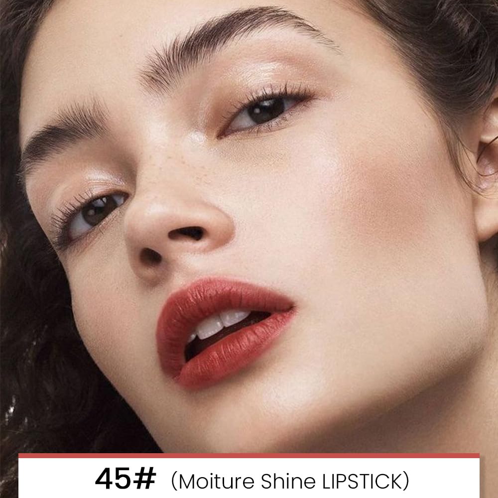 evpct 1Pcs Plummy Terracotta Shine Lip Liner and Lipstick Combo Set Kit for Women, Moisturizing Glossy Tinted Lip Stick Balm, Sheer Shine Juicy Finish, Lightweight Hydrating Formula Lip Care 45#