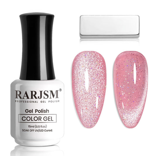 RARJSM Cat Eye Gel Nail Polish Nude Pink Rainbow Iridescent Glitter Natural Skin Tone Color 15ml Sparkle Shimmer Velvet Cateye Gel Polish with Magnetic Stick UV LED Curing Require Home Salon Manicure