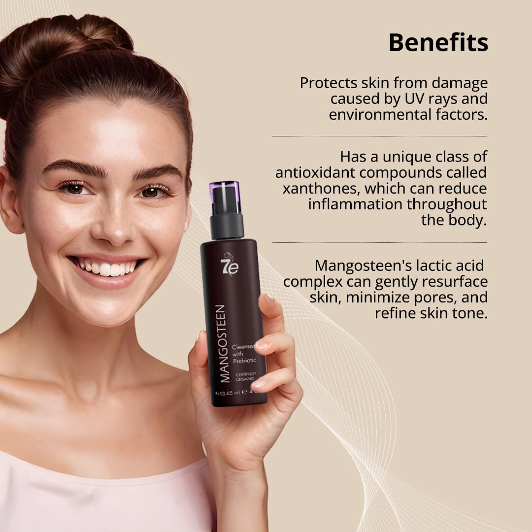 7E Wellness Mangosteen Face Cleanser 4oz, Antioxidant Rich Cleanser Face Wash with Xanthones, Cleanses, Brightens, Protects Skin, Suitable for All Skin Types, Natural Ingredients, Daily Use