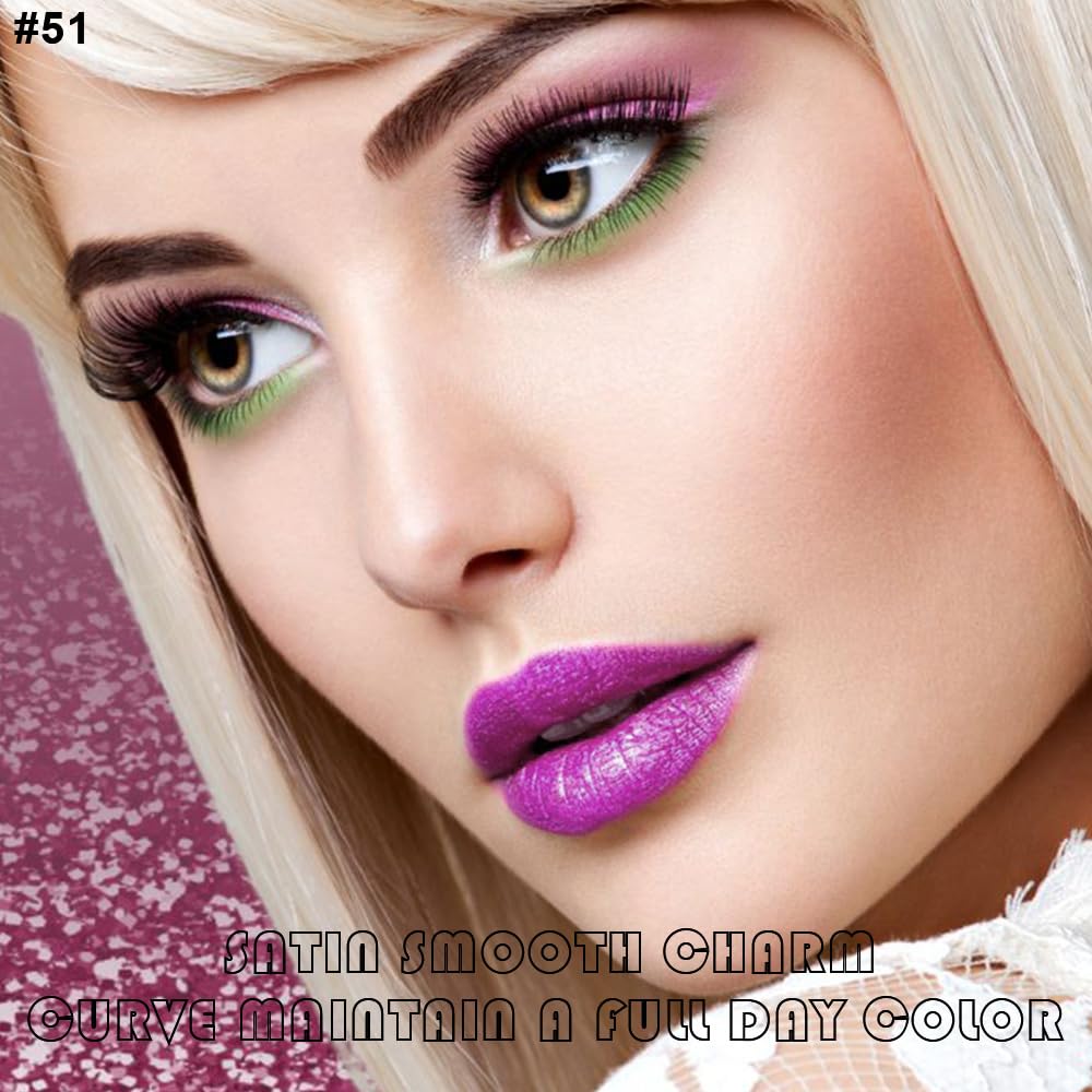 evpct 2Pcs Purple Shimmer Glitter Shiny Liquid Lipstick Lip Gloss Stain and Retractable Lip Liner Makeup Set for Women Long Lasting Waterproof 24 Hours Lipstick labial mate larga duracion 24 51#