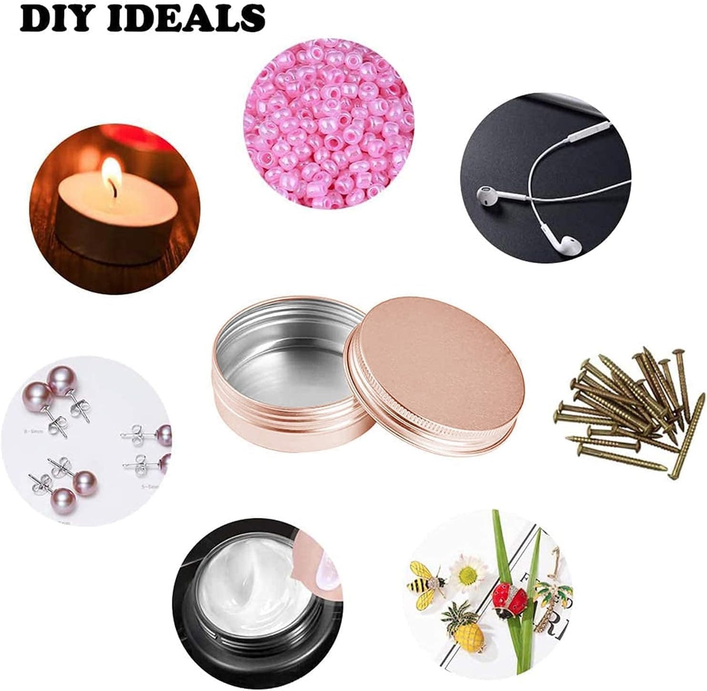 1 oz Aluminum Tin Jar with Screw Cap Refillable Container for Cosmetic, Lip Balm, Cream, Rose Gold 12 Pcs.