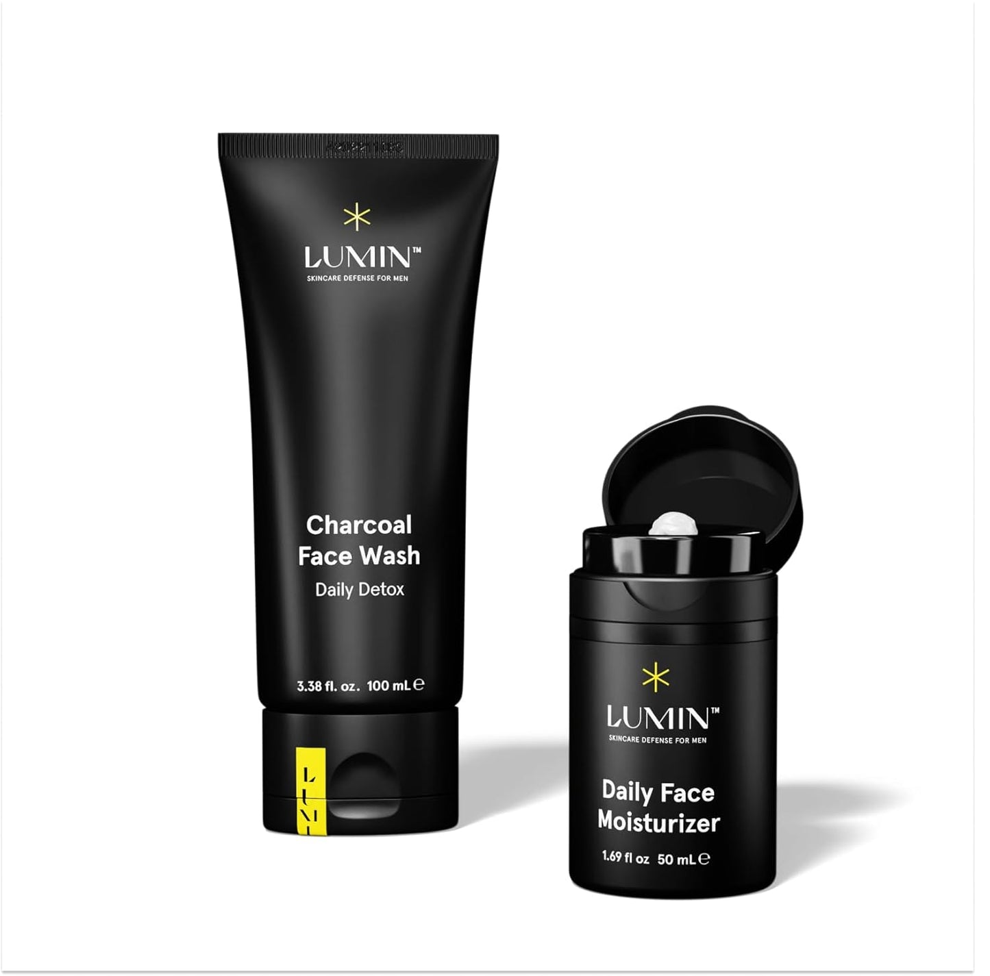 Lumin - Dynamic Duo - Skin Care kit for Men - Includes: Charcoal Face Wash Daily Detox & Daily Face Moisturizer,Suitable for all skin types, Daily Use, Two Month Supply
