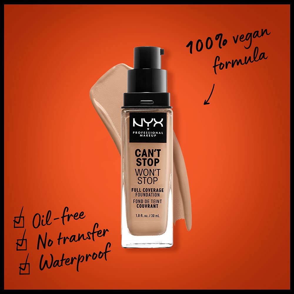 NYX PROFESSIONAL MAKEUP Can't Stop Won't Stop Foundation, 24h Full Coverage Matte Finish - Medium Buff