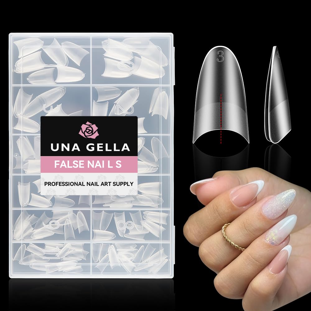UNA GELLA Medium Almond Gel Nail Tips: Full Matte Almond Shape Nail Tips Half Cover 216pcs Medium Almonds Press On Nails DIY Salon for Fake Acrylic False Nails 12 Sizes, Saving Design Gelly Tips