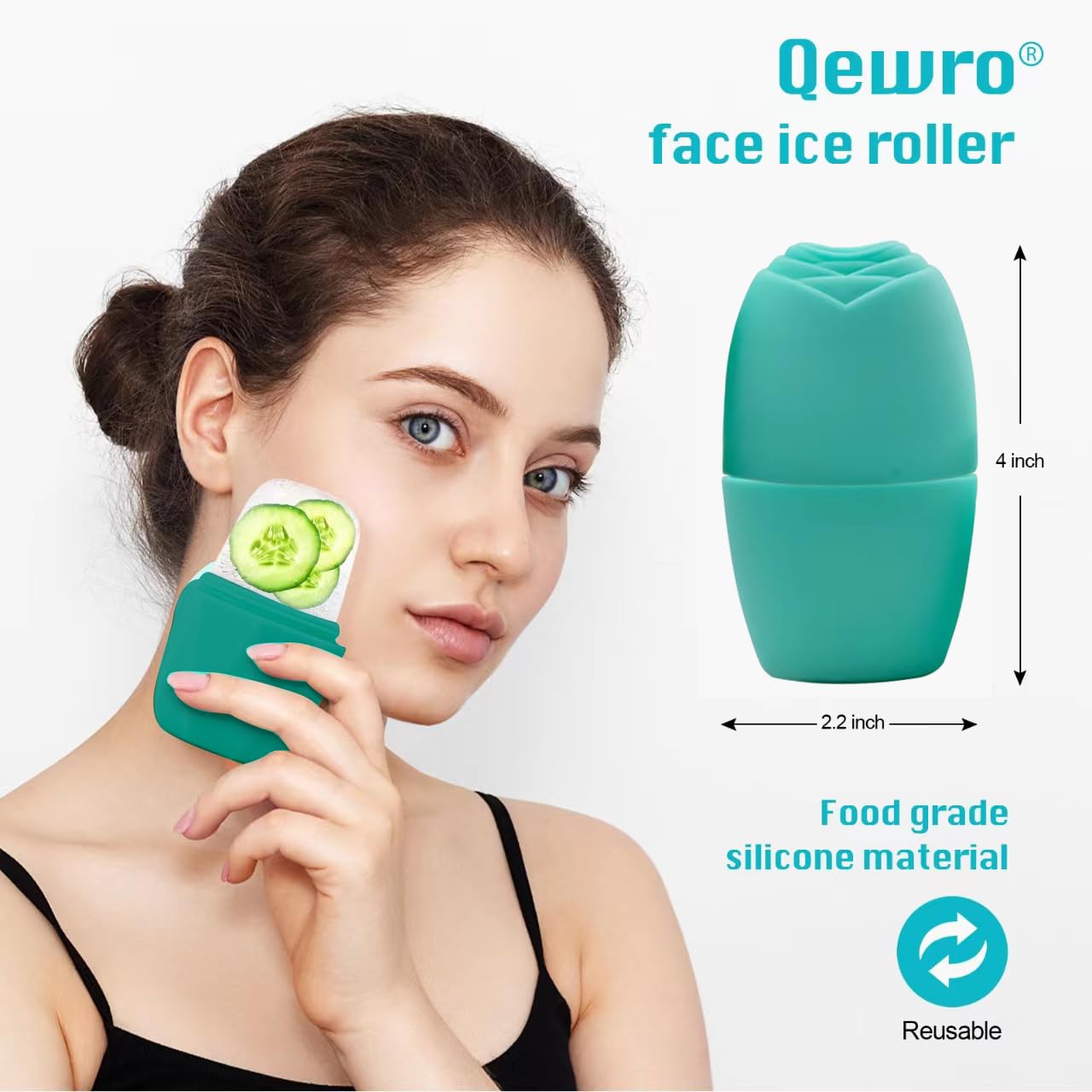 Ice Roller for Face, Qewro Silicone for Tone skin, Reusable Eye Puffiness Relief, Ice Roller Mold for Neck, Facial Roller to Remove Fine Lines Pores Anti Wrinkles (Green)