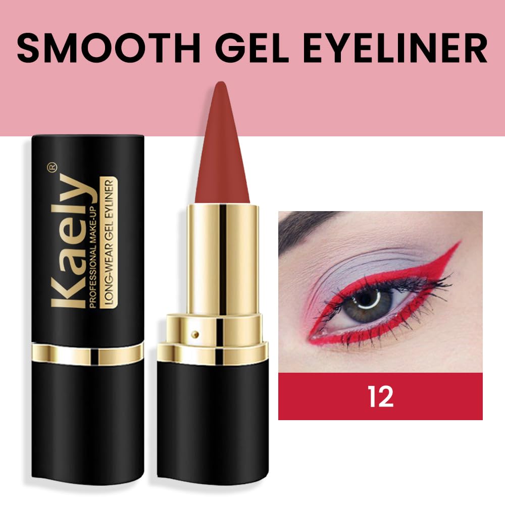Kaely Red Gel Eyeliner Pencil,Waterproof Smudge Proof Eye Liner Pen,Cat Eye Goth Halloween Makeup,Eye Black Face Paint Lipstick Crayon,Color Colorful Eyeliner Eyeshadow Stick,12