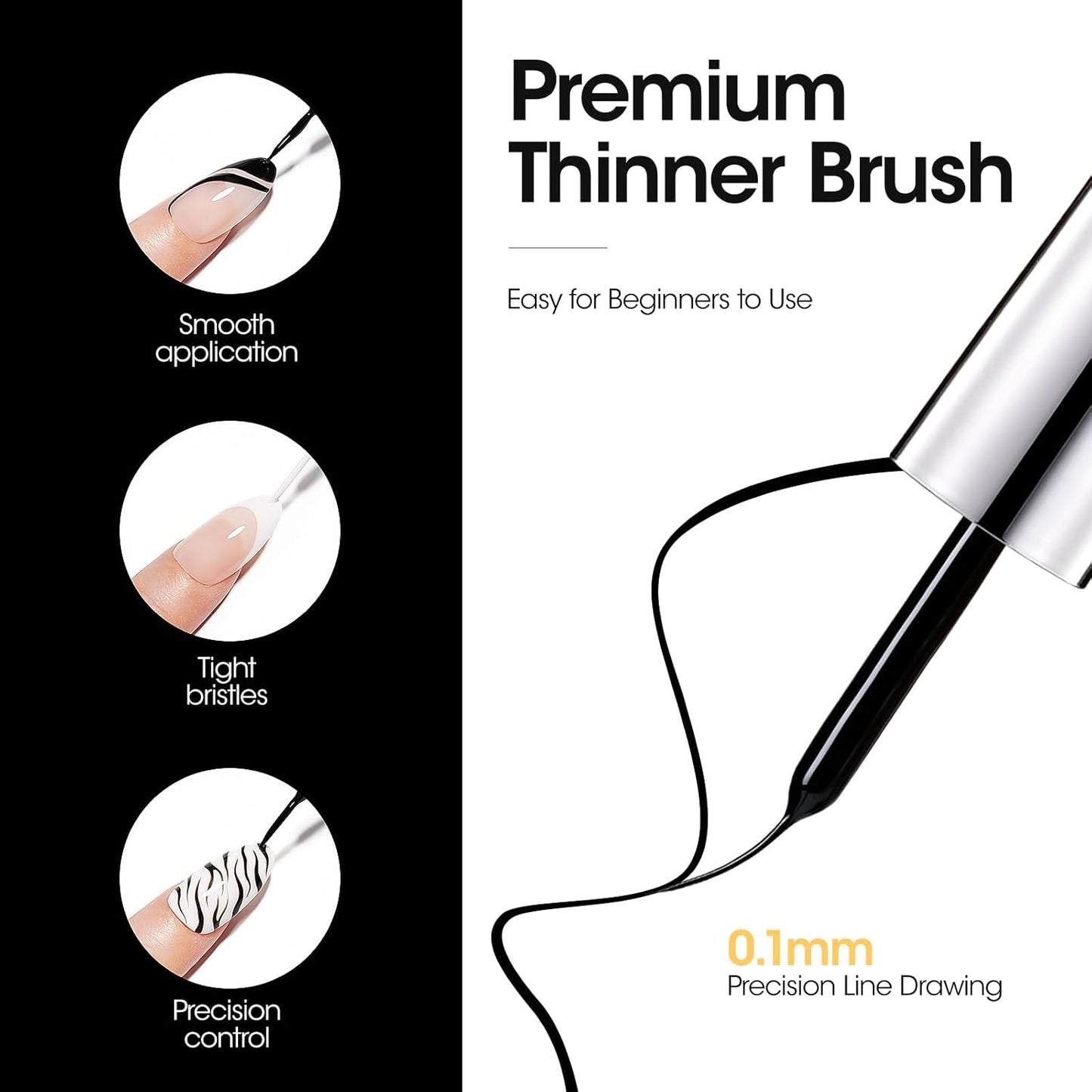 GELLEN 2 Pcs 10ml Black White Liner Gel Nail Polish, Classic Soak off Nail Lamp Nail Art Paint Gel with Thin Nail Art Brush for Euphoria Nail French Manicure