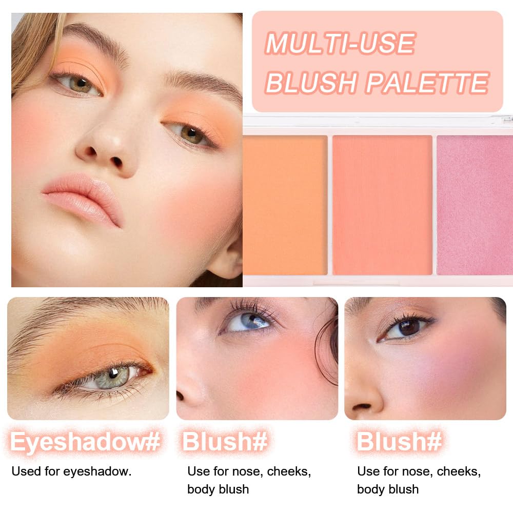 3 IN 1 Brown Nude Face Highlight Bronzer Powder Palette for Face Cheeks Contour Brightening, Buildable Matte Coverage Natural Makeup,Ultra Sculpt Nose Shadow Eyeshadow Primer-Orange