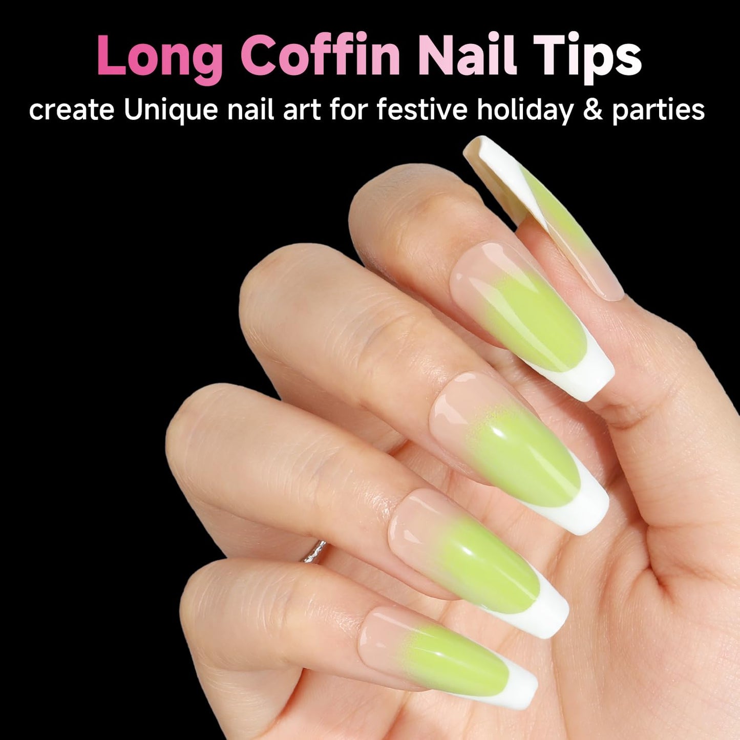 UNA GELLA Long Coffin Nail Tips, 312Pcs Gel Nails Tips Coffin Pre-Shape, Half Matte Full Cover Clear False Fake Nails for Nail Extension DIY Art Salon 12 Sizes