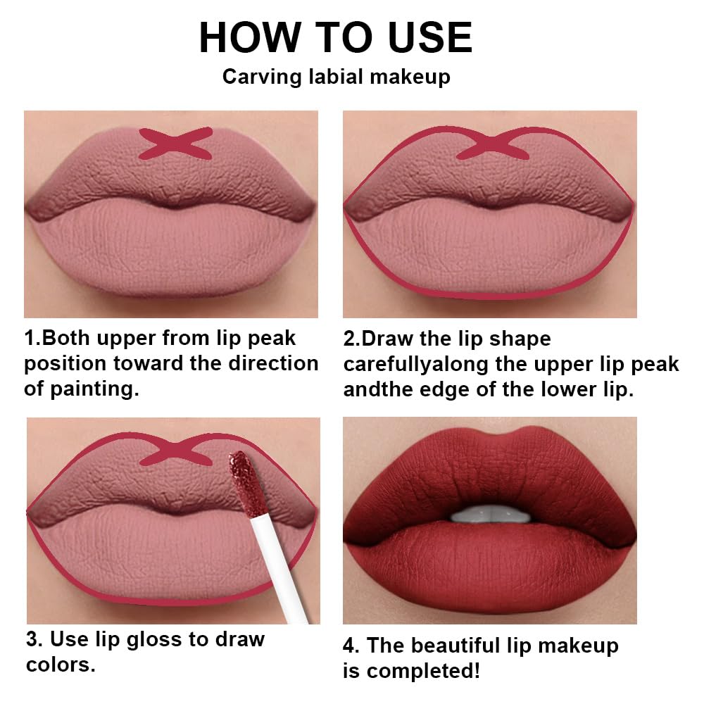 evpct 2Pcs Ruby Red Matte Lip Liner and Lipstick Combo Set for Women, Ruby Red Lip Combo Set Liquid Lips Stick Gloss and Lipliner Stains Set Long Lasting Waterproof, Lips Makeup 24 Hours originales