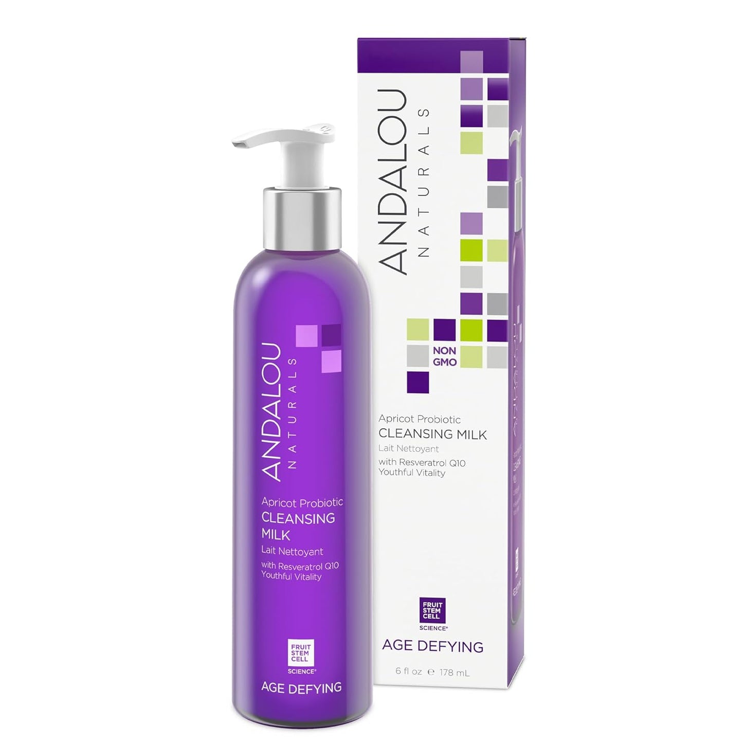 Andalou Naturals Age Defying Apricot Probiotic Cleansing Milk | Gentle Daily Hydrating Face Cleanser For Dry, Dehydrated Skin| With Fruit Stem Cell Complex | 6 fl oz
