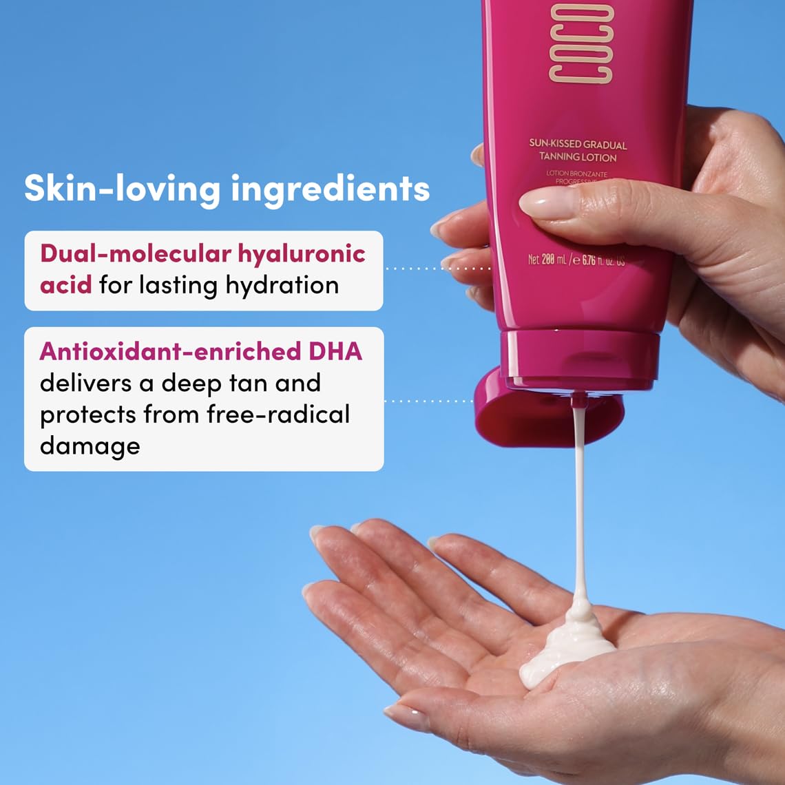 Coco & Eve Sun-kissed Gradual Tanning Lotion - Natural Sunless Moisturizing Tanner with 72H Hydration & Streak-Free, Buildable Glow. Skincare-Infused with Antioxidants and Hyaluronic Acid (6.76 fl oz)