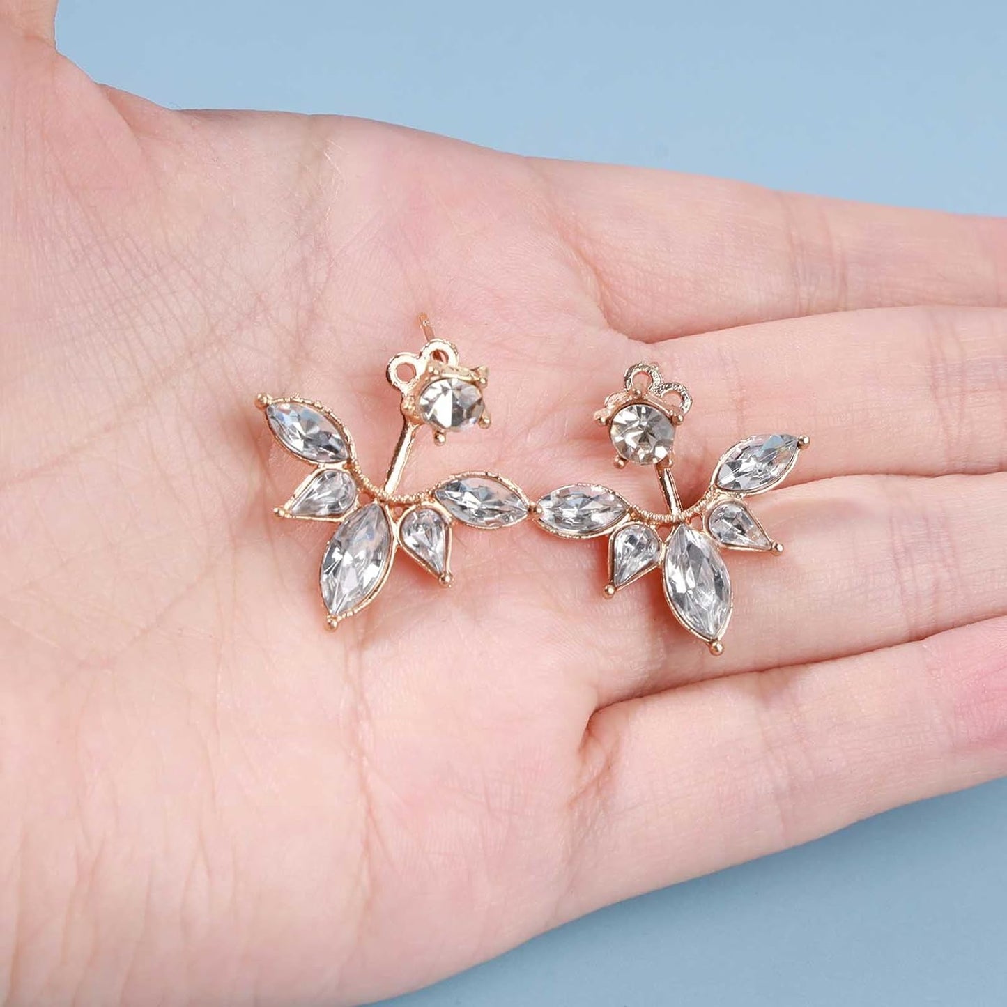 Boho Crystal Lotus Jackets Earrings Gold Crystal Studs Earrings Sparkle Rhinestone Ear Jackets Earrings CZ Ear Climber Earrings Wedding Earrings Jewelry for Women and Girls