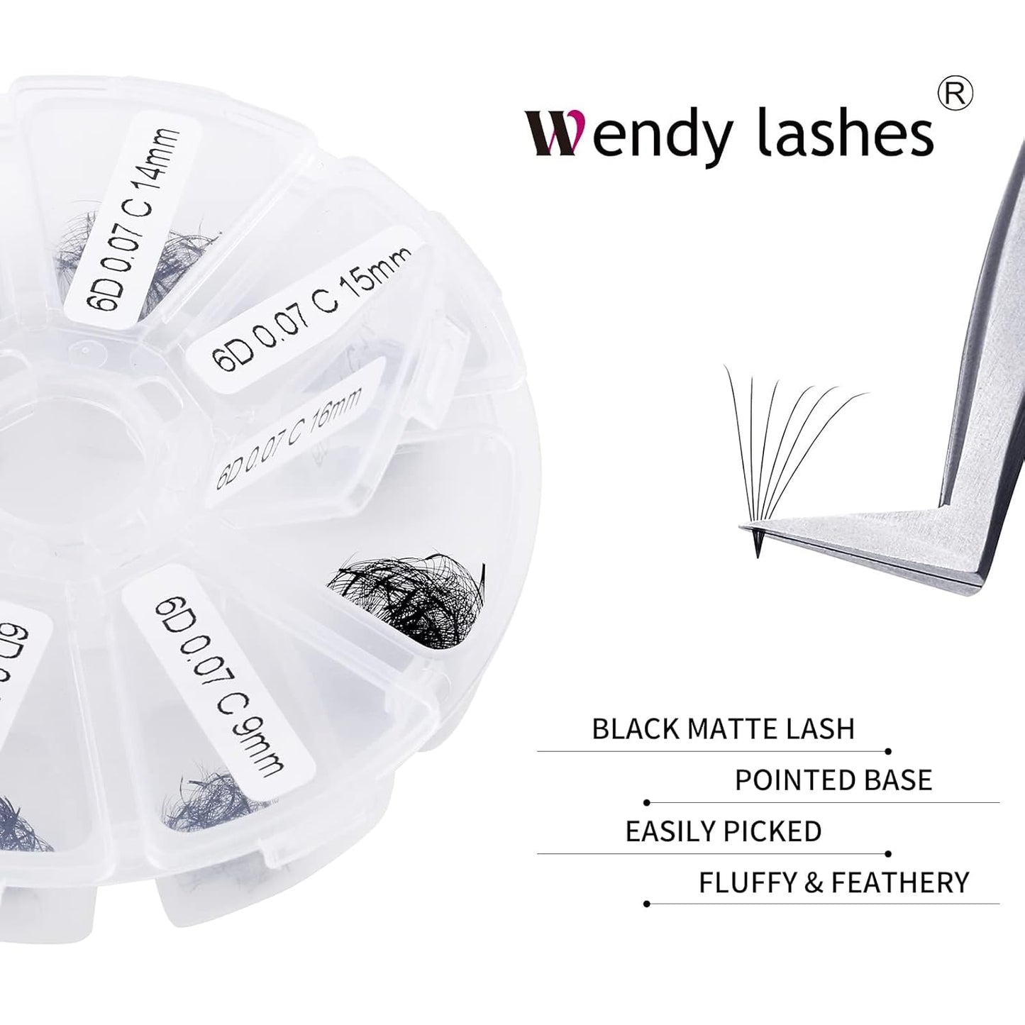 Premade Fans for Eyelash Extension: 6D, Wendy Lashes, Handmade Fans, Pre-made, For Lash-Artists, D, 9-16mm