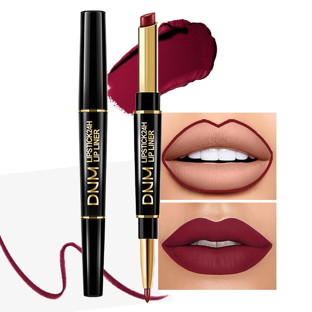Kaely 2-in-1 Dark Plum Wine Red Lip Liner & Lipstick Set Kit for Women, Matte Lips Kit with Lip Liner Lip Stains Long Lasting Waterproof 24 Hour Lipstick and Lip Liners Combo Lipliners Pencil 06
