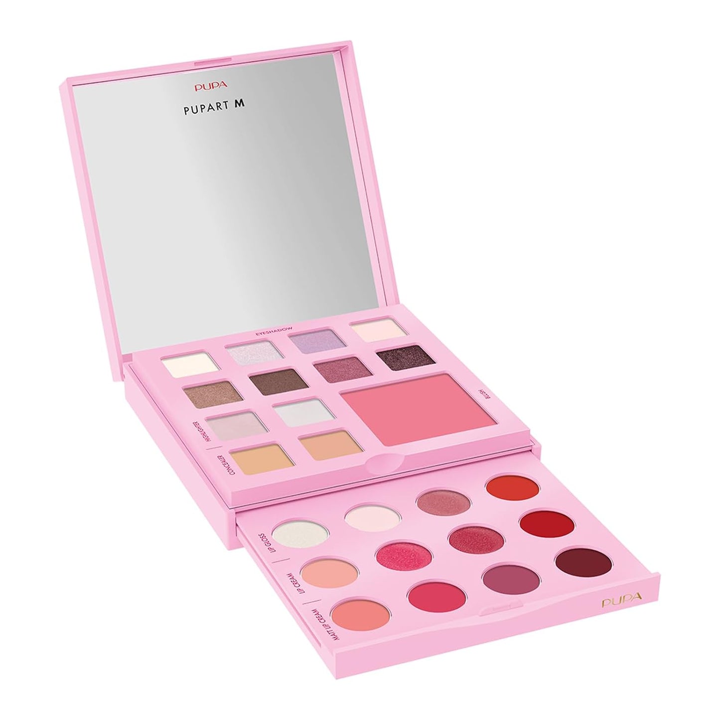 Pupa Milano Pupart M Makeup Palette, 002 Pink, 0.6 oz - Makeup Kit - Blush - Concealer - Highlighter - Eyeshadow - Lip Gloss - Lip Cream - Face Makeup