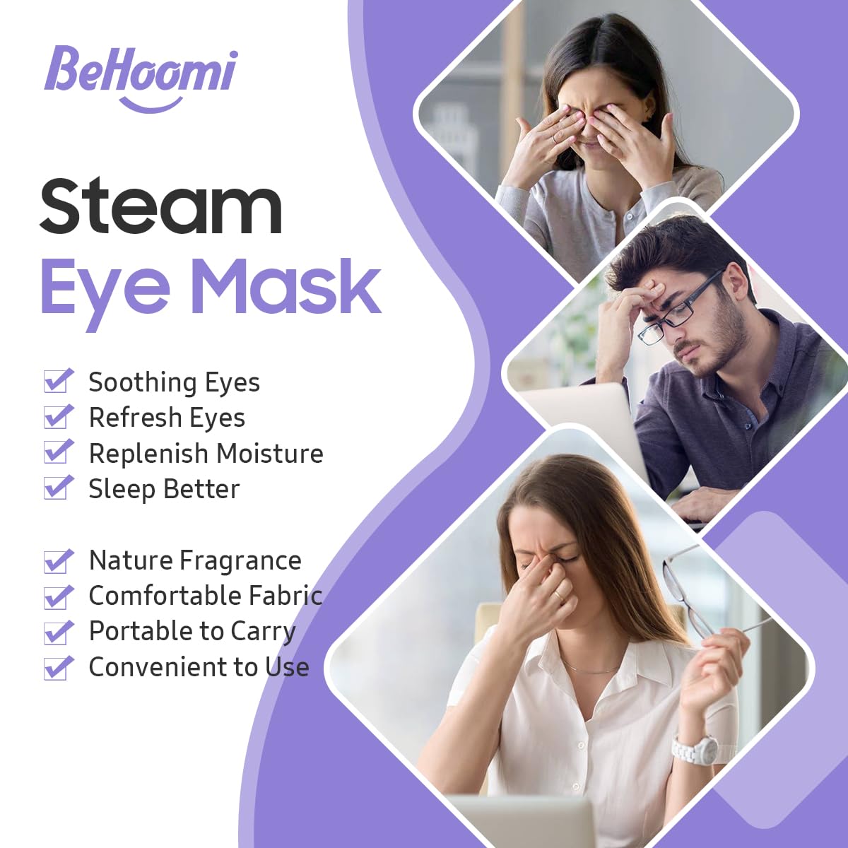 Steam Eye Mask, 10 Packs Heated Eye Mask, Self Heating Disposable SPA Warm Compress for Eyes Sleep Mask, Soothing Moist Heat Eye Masks, Travel Essentials & Relaxation Gifts (Lavender Scent)