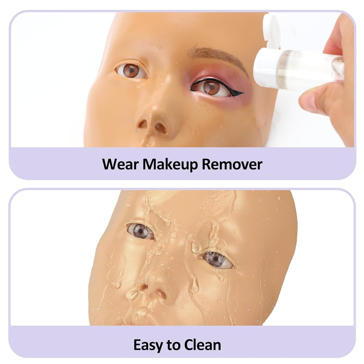 Makeup Practice Face, 2024 Upgrade 5D Makeup Mannequin Face Reusable Silicone Makeup Practice Face Board with Bracket, Come with Makeup remover & Concealer 3 Color & Makeup Bag Brown