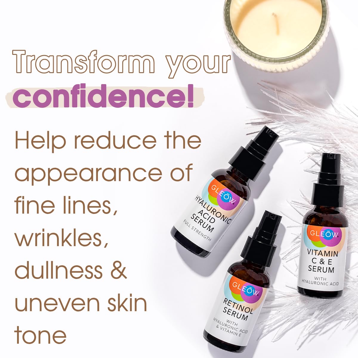 Retinol Serum for Face, Vitamin C with Hyaluronic Acid Face Serum for Women and Men, Glow Total Package Skin Care Set, Targets Appearance of Uneven Skin Tone and Dryness 3x2 oz