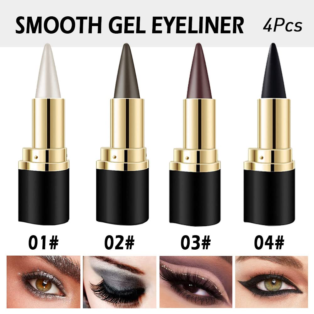 Kaely 4Pcs Black Brown Silver Gray Gel Eyeliner Pencil, Waterline Eyeliner for Older Women, Crayon Eye Liner Waterproof Smudge Proof, Smoky Eyeshadow Palette Halloween Makeup, lapiz de ojos